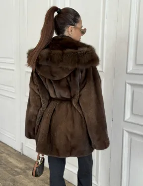 Норка летучая мышь роспуск с капюшоном куница - цвет орех