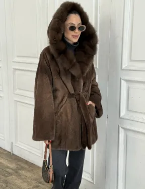 Норка летучая мышь роспуск с капюшоном куница - цвет орех