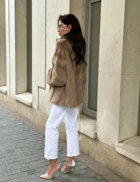 Короткая норковая шуба на молнии - цвет пастель