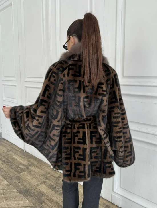 Норка летучая мышь воротник из меха куницы, принт - цвет соболь