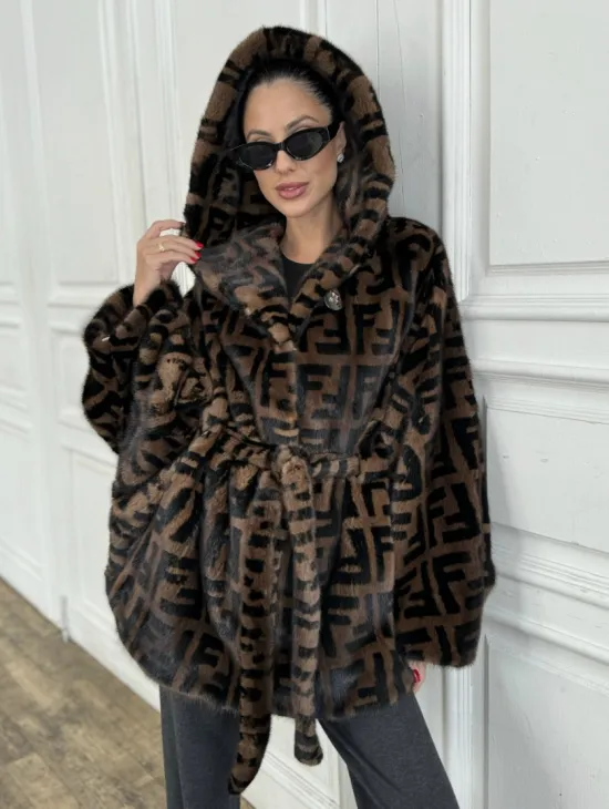 Норка летучая мышь с капюшоном, принт - цвет соболь