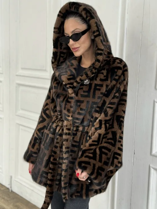 Норка летучая мышь с капюшоном, принт - цвет соболь