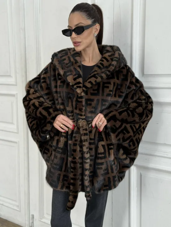 Норка летучая мышь с капюшоном, принт - цвет соболь