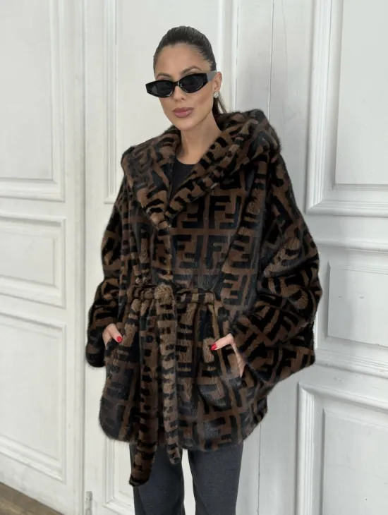 Норка летучая мышь с капюшоном, принт - цвет соболь