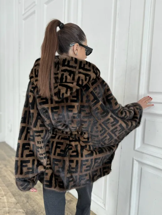 Норка летучая мышь с капюшоном, принт - цвет соболь