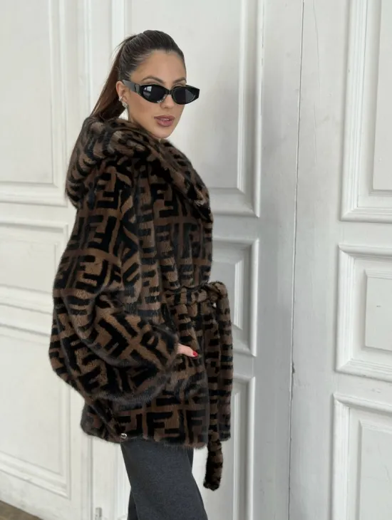 Норка летучая мышь с капюшоном, принт - цвет соболь