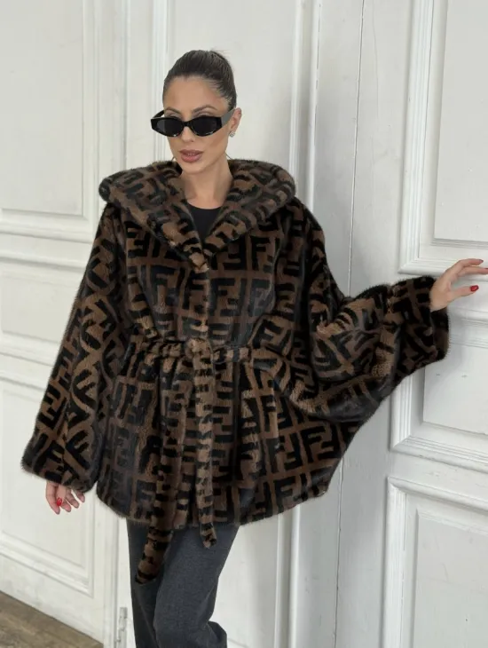 Норка летучая мышь с капюшоном, принт - цвет соболь