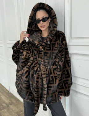 Норка летучая мышь с капюшоном, принт - цвет соболь