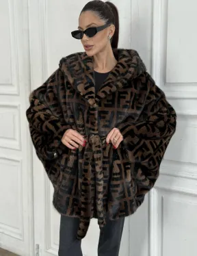 Норка летучая мышь с капюшоном, принт - цвет соболь