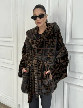 Норка летучая мышь с капюшоном, принт - цвет соболь