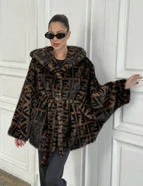 Норка летучая мышь с капюшоном, принт - цвет соболь