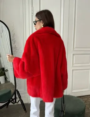 Красный норковый полушубок английский воротник роспуск
