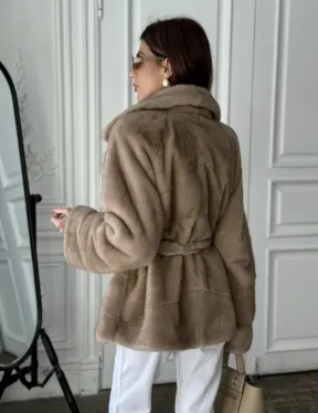 Норковый полушубок английский воротник мех NAFA - цвет пастель