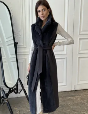 Пальто из кашемира с отделкой из меха норки