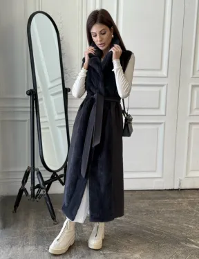 Пальто из кашемира с отделкой из меха норки