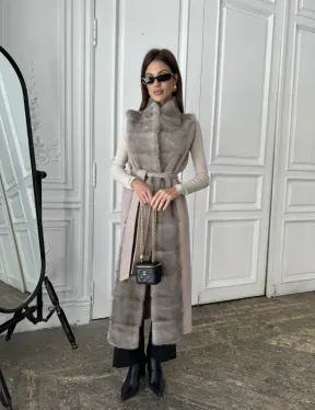 Пальто с мехом норки цвет серый