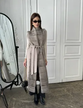 Пальто с мехом норки цвет серый