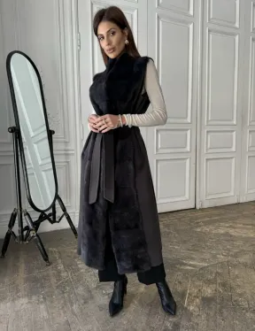 Элегантное пальто из кашемира с мехом норки