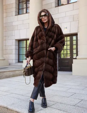 Шуба норковая с капюшоном - цвет соболь