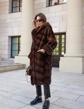 Шуба норковая с капюшоном - цвет соболь