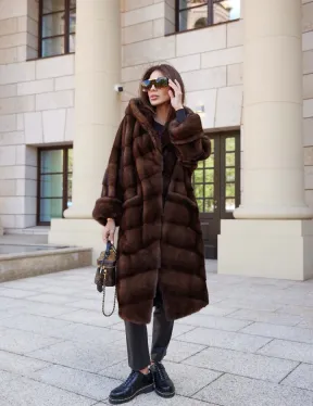 Шуба норковая с капюшоном - цвет соболь