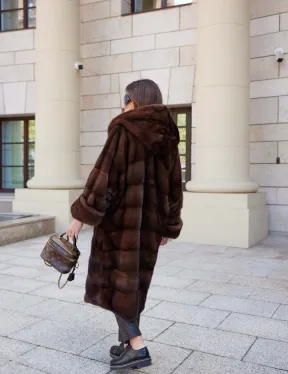 Шуба норковая с капюшоном - цвет соболь