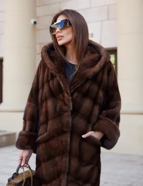 Шуба норковая с капюшоном - цвет соболь