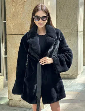 Шуба из плюшевой норки NAFA, роспуск - цвет черный изумруд