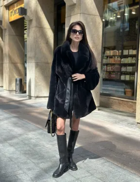 Шуба из плюшевой норки NAFA, роспуск - цвет черный изумруд