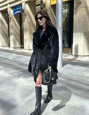 Шуба из плюшевой норки NAFA, роспуск - цвет черный изумруд