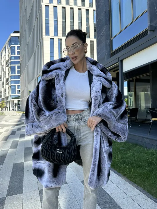 Шуба из кролика рекса - цвет шиншилла