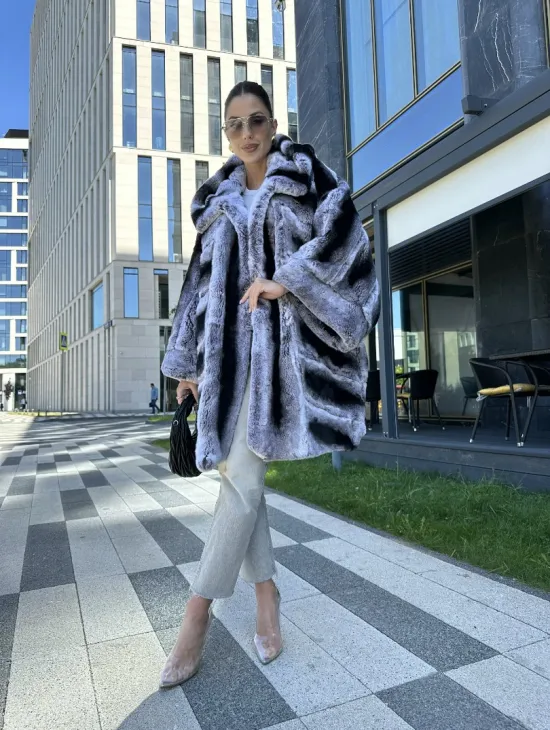 Шуба из кролика рекса - цвет шиншилла