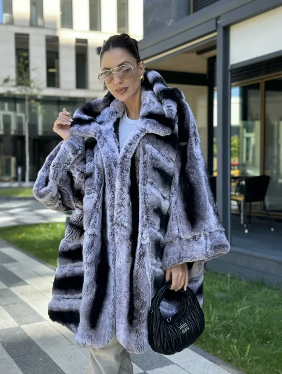 Шуба из кролика рекса - цвет шиншилла