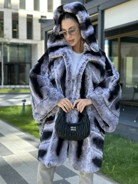 Шуба из кролика рекса - цвет шиншилла