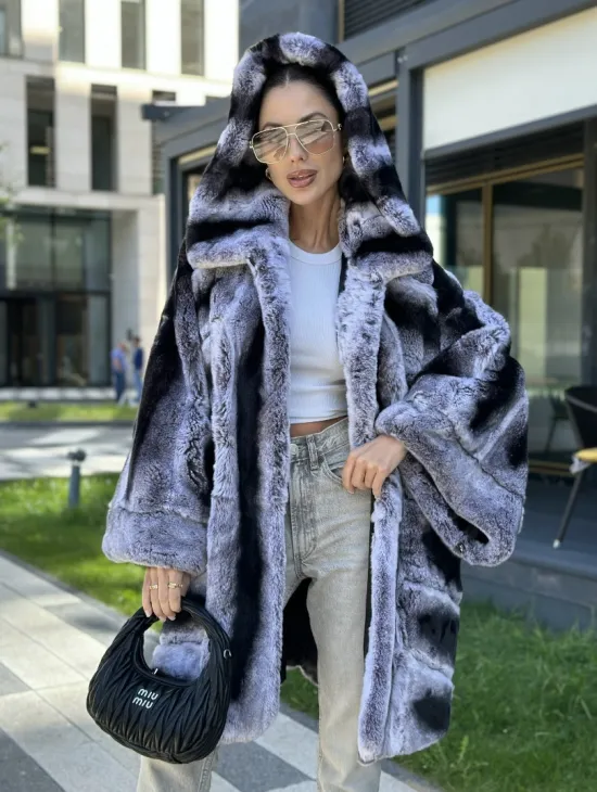 Шуба из кролика рекса - цвет шиншилла