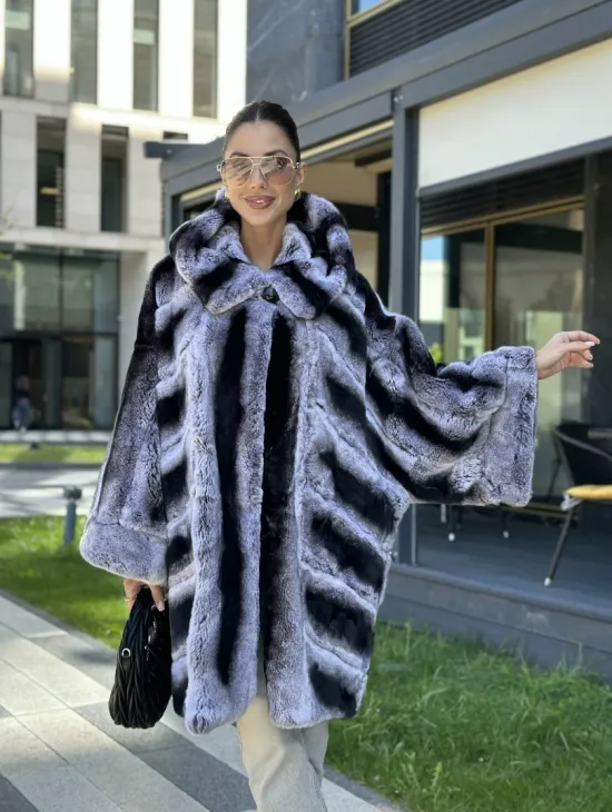 Шуба из кролика рекса - цвет шиншилла