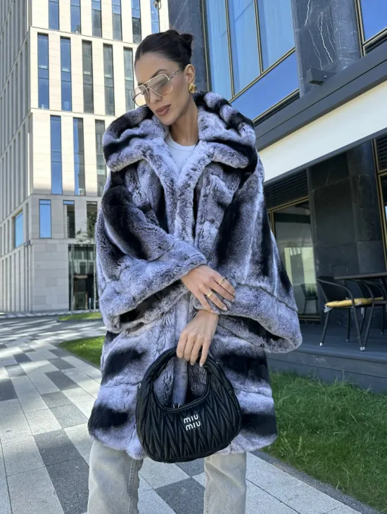 Шуба из кролика рекса - цвет шиншилла