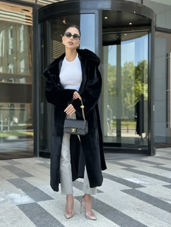 Шуба норка BLACKGLAMA с капюшоном