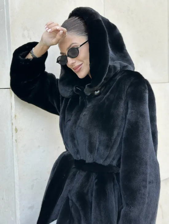 Шуба норка BLACKGLAMA с капюшоном