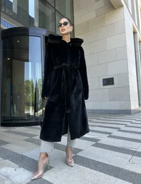 Шуба норка BLACKGLAMA с капюшоном