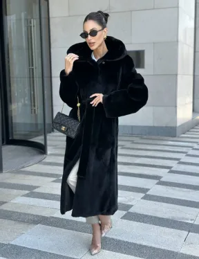 Шуба норка BLACKGLAMA с капюшоном