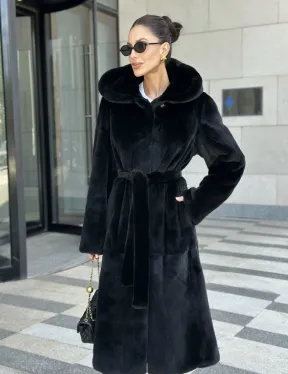 Шуба норка BLACKGLAMA с капюшоном