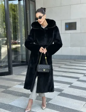 Шуба норка BLACKGLAMA с капюшоном