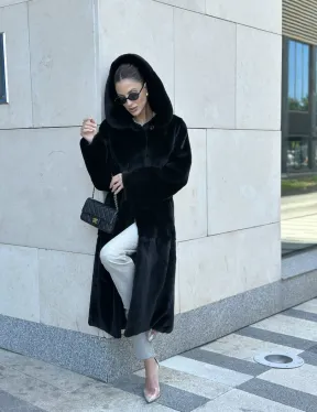 Шуба норка BLACKGLAMA с капюшоном