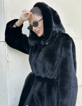 Шуба норка BLACKGLAMA с капюшоном