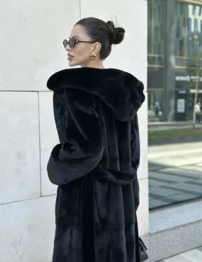 Шуба норка BLACKGLAMA с капюшоном