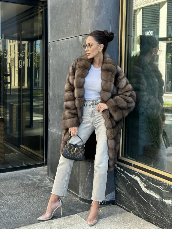 Шуба из меха баргузинского соболя - седина 1, воротник шаль