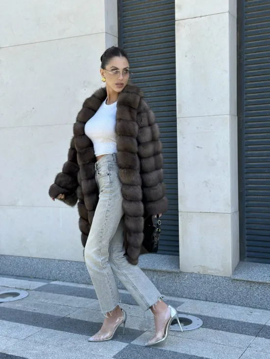 Шуба из меха баргузинского соболя - седина 1, воротник шаль