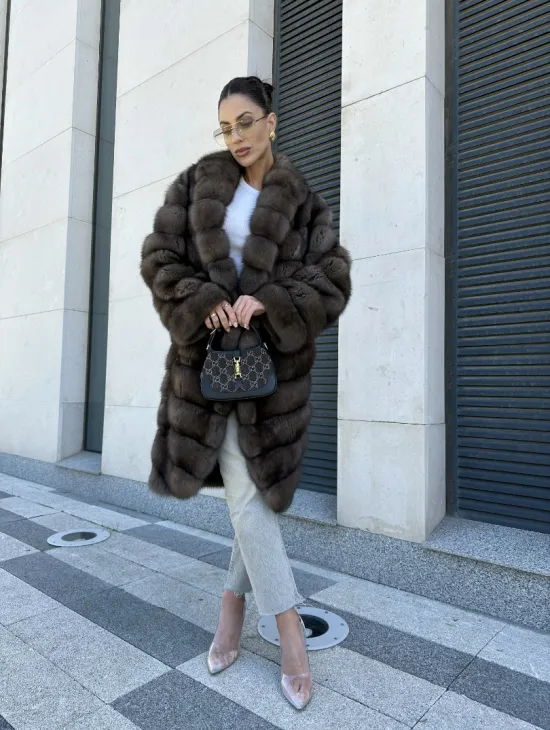 Шуба из меха баргузинского соболя - седина 1, воротник шаль