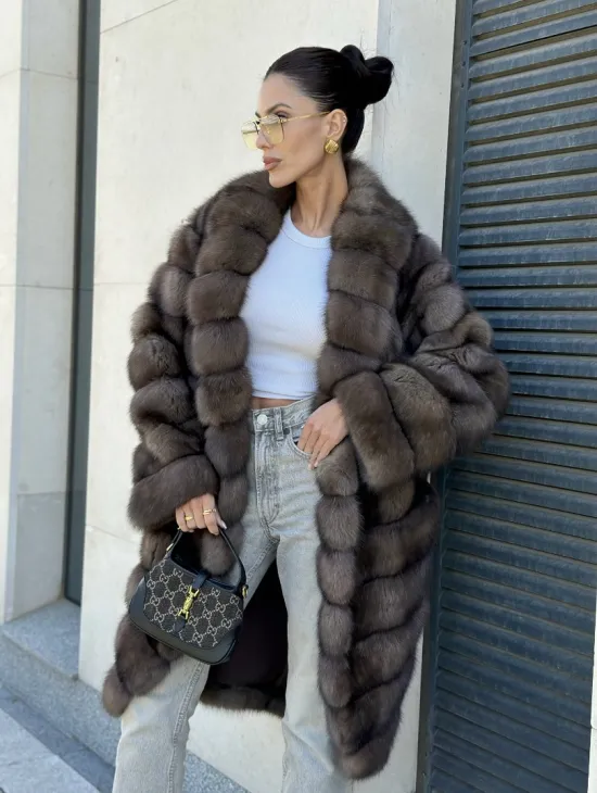 Шуба из меха баргузинского соболя - седина 1, воротник шаль